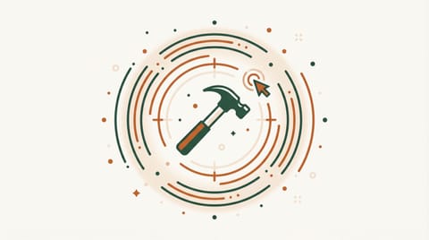 Illustration eines Hammers in einem Zielkreis mit Radar-Wellen und Click-Cursor